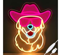 Retisee Golden Retriever Neon Sign for Wall Decor Wearing Glasses Dog with Cowboy Hat LED Neon Light Dimmable Pet Animal Sign for Dog Lover Living Room Shop Bar Birthday Party Accessory Birthday Gift