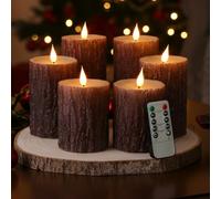 Retisee Pine Bark Effect Flameless Candles Set of 6, Battery Operated 4" 5" 6" Pillar Candles with Remote Control, Real Wax Flickering 3D Wick, LED Fake Pillars for Winter Chrismas Home Decor Gifts