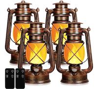 Retisee Vintage LED Lantern Battery Powered Camping Lamp Indoor Outdoor Hanging Lantern Flickering Fire Lamps with Remote Control for Patio Yard Door Front Decor(4 Pcs)