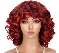 Retoleca Curly Wig for Black Women Short Afro with Bangs Soft Inflatable Fluffy Curly Heat Resistant Red Afro Cosplay (Red, 14 Inch