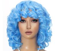 Retoleca Curly Wigs for Black Women Short Afro with Bangs Soft Inflatable Fluffy Curly Heat Resistant Light Blue Afro Wig Cosplay