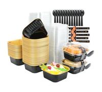 RETON 100 Pcs Mini Cake Pans with Lids, 5oz Aluminum Foil Baking Pans Cupcake Liners, Mini Loaf Cake Cases with Stickers and Sporks, Small Loaf Cake Cases for Valentine's Day Party Wedding (Black)
