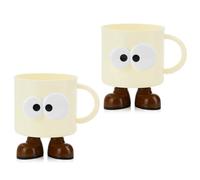 RETON 2 Pack Cute Cartoon Toothbrush Cups with Handle, Plastic Kids Toothbrush Holder with Cute Big Eye Design, Unbreakable Bathroom Cup Mouthwash Cup for Kids Friends Couples Gift