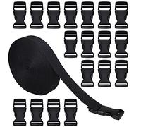 RETON 20mm Wide 10 Yards Black Nylon Webbing Strap + 20 PCS Adjustable Buckles Plastic Side Release Buckles for Repairing Backpack Pet Collar Making DIY Luggage Strap and Outdoor Supplies.