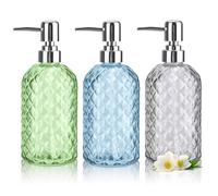RETON 3 Pack Hand Wash Dispenser, 16 Oz Clear Glass Soap Dispenser with Rust Proof Plastic Pump, Refillable Liquid Soap Dispenser Bathroom, Hand Soap Dispenser for Kitchen Countertop