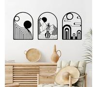 RETON 3 PCS Black Metal Art Wall Decor, Boho Minimalist Wall Art Hangings, Modern Abstract Wall Iron Line Sculptures for Bedroom Bathroom Living Room