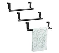 RETON 3 PCS Over The Door Towel Rail, Stainless Steel Tea Towel Holders- 23cm, Kitchen Towel Rail with Anti-slip Pads, No Drilling (Black)
