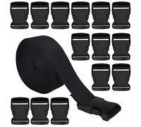 RETON 38mm Wide 10 Yards Black Nylon Webbing Strap + 15 PCS Adjustable Buckles Plastic Side Release Buckles for Repairing Backpack Pet Collar Making DIY Luggage Strap and Outdoor Supplies.
