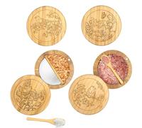 RETON 4 Pack Bamboo Salt Box with Divider, Salt Cellar Spice Container Wooden Spice and Pepper Box with Magnetic Swivel Lid & Spoon, Wood Salt Bowel Jars for Seasoning Salt Pepper Spice Sugar Kitchen
