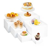 RETON 6 PCS Buffet Risers, Acrylic Food Risers for Buffet Table, 3x4x5x6x7x8 Inch White Food Display Stand Set with Hollow Bottoms, Cube Boxes Nesting Risers for Cake Wedding Cupcake Dessert Party