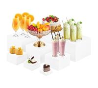 RETON 8 PCS Buffet Risers, Acrylic Food Risers for Buffet Table, 3x4x5x6x7x8x9x10 Inch White Food Display Stand Set with Hollow Bottoms, Cube Boxes Nesting Risers for Cake Wedding Cupcake Dessert Part