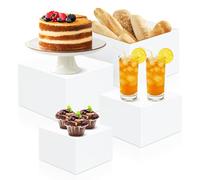 RETON Buffet Risers Sets, Acrylic Food Risers for Buffet Table, White Food Display Stand Set with Hollow Bottoms, Cube Boxes Nesting Risers for Cake Wedding Cupcake Dessert Party (4pcs)