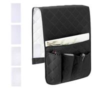 RETON Sofa Armrest Organizer with 5 Pockets, Non Slip Sofa Remote Control Holder Armchair Caddy with 4 Pair of Hook and Loop Fasteners, Arm Chair Organisers for Magazine Book Remote Control (Black)