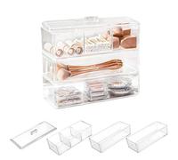 RETON Square Qtip Holder Dispenser, 3 Compartments Cotton Ball Holder with Lid, Stackable Clear Acrylic Drawer Organiser with 3 Drawers, Waterproof Cotton Pad Holder for Bedroom Bathroom Organiser