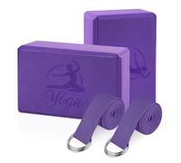 RETON Yoga Blocks Set, High - Density Yoga Block with 2 Strap, Lightweight EVA Foam Brick Yoga Pilates Blocks with Embossed Design, Yoga Brick for Posture Adjustment, Movement Assistance (Purple, 1)