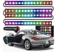 Retoo 12 V LED Car Interior Lighting with 4 x 48 RGB, 3 m Multi-Coloured Car LED Strips, Controllable Light Strip with Remote Control, Waterproof Lighting for Cigarette Lighter, Interior Lighting