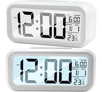 Retoo Digital Alarm Clock with Temperature Display and Large LED Display, Table Clock for Bedroom with Date, Battery Operated, Electronic Alarm Clock with Night Light for Children, Adults, White
