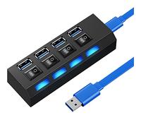 Retoo Port Hub USB with Power Switch and LED, Data Hub Active for Charging for Data Transfer, Multiple Ports Splitter On/Off Switch for PC, Laptop, MacBook Air, Power Bank (4 3.0), Black