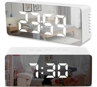 Retoo Portable LED Digital Alarm Clock with Mirror and Adjustable Brightness, Travel Alarm Clock with Dual Alarm and Temperature Display, USB Rechargeable and Battery Operated, Large Digits