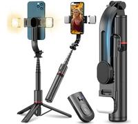 Retoo Selfie Stick Bluetooth Tripod Expandable Lamp 3 in 1 to 110.5 cm Mobile Phone Tripod Telescopic Pole Mobile Phone Holder Wireless Remote Control for Smartphones Adjustable Tilt Angle Black