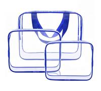 Retoo Toiletry Bag Transparent Set of 3 Waterproof Cosmetic Bag for Aeroplane, Large Toiletry Bag Travel, Toiletry Bag Women Men Children, Wash Bag, Cosmetic Bag for Hand Luggage, Transparent/Blue