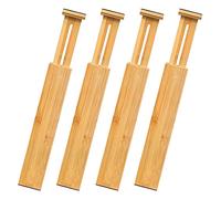 Retoteng Drawer Dividers Pack of 4, Adjustable Bamboo Clothing Drawer Organizers Spring-loaded, Durable Expandable Organization Separators for Dresser, Kitchen, Bedroom, Bathroom, Office