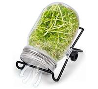 Retoteng Seed Sprouter Kit Sprouting Mason Jars with Stainless Steel Strainer Lids, Stands, Germinator Set to Grow Your Own Microgreens Sprouts Alfalfa Broccoli Bean Salad 1 Pack