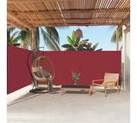 Retractable 160x600 cm Patio Side Awning Automatic Roll Up Sunshade UV Protection Outdoor Red Fabric Wind Blocker for Balcony and Terrace