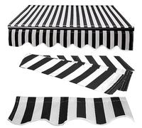 Retractable 16x4.9ft Waterproof Canopy Replacement Fabric - 100% Polyester Striped Outdoor Sun Shade for Deck, Yard, Balcony - Black & White Design