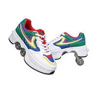 Retractable 2-in-1 Roller Skates with 4 Wheels | Pop-Out Deformation Sneakers for Indoor & Outdoor Sports | Unisex Design Fitting for Boys, Girls, Kids And Youth(Groen,6.5)