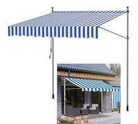Retractable 250x120cm Patio Canopy - Manual No-Drill Design for Garden, Balcony & Terrace - Easy Crank, Blue & White Outdoor Sun Shade Solution