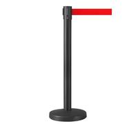 Retractable 3m Belt Barriers Single Pack - Heavy-Duty Steel Stanchion, Concrete Base for Queue & Crowd Control - Freestanding Durable Retractable Safety Barrier (Red Tape, Black Frame)