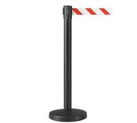 Retractable 3m Belt Barriers Single Pack - Heavy-Duty Steel Stanchion, Concrete Base for Queue & Crowd Control - Freestanding Durable Retractable Safety Barrier (Red/White Tape, Black Frame)