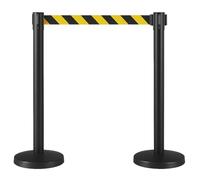 Retractable 3m Belt Barriers Twin Pack - Heavy-Duty Steel Stanchion for Queue & Crowd Control - Freestanding Durable Retractable Safety Barrier (Black Post, Black & Yellow Belt)