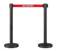 Retractable 3m Belt Barriers Twin Pack - Heavy-Duty Steel Stanchion for Queue & Crowd Control - Freestanding Durable Retractable Safety Barrier (Black Post, Red No Entry Belt)