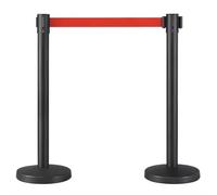 Retractable 3m Belt Barriers Twin Pack - Heavy-Duty Steel Stanchion for Queue & Crowd Control - Freestanding Durable Retractable Safety Barrier (Black Post, Red Belt)