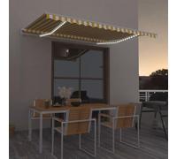 Retractable 4x3.5m Manual ning with LED, Yellow and White Folding Patio Canopy for Balconies, Terraces & Gardens - UV Protect, Easy Inllat