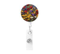 Retractable A Field of Flowers Badge Holder, Retractable Badge Reel Clips and Id Card Holder, Suit for Offices, Teachers, Students, Nurses.