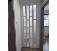 Retractable Accordion Screen Door for Internal Hallway, White PVC Folding Door with Frosted Acrylic Glass, Sliding Privacy Partition