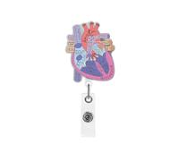 Retractable Acrylic Badge Reel Featuring Heart Lung Brain Design with Swivel Clip for Staff and Nurses ID Holder (Heart)