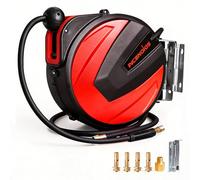Retractable Air Hose Reel - 1/4" x 15m Hybrid Polymer Air Compressor Hose Reel, Max 20BAR Heavy Duty with 2m Lead-in, 180°Swivel Wall/Ceiling Mount for Garage, Workshop & Home Studio