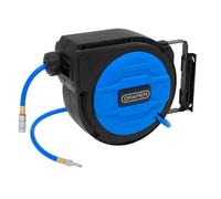 Draper Retractable Air Hose Reel 15m - Auto Rewind with Hose Guide, Free Stop Any Length, 180° Swivel Wall Mount, Heavy-Duty Hybrid Air Hose
