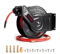 Retractable Air Hose Reel - 9.5mm x 15m Hybrid Polymer Air Compressor Hose Reel, Heavy Duty Industrial Steel Single Arm with 2m Lead-in, Max 20BAR, 180° Swivel Wall/Ceiling Mount