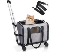 Retractable Aluminum Alloy Pet Carrier with 360° Wheels, Leash, Adjustable Strap, and Storage Pockets - Black, Gray, or Blue Options for Travel
