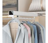Retractable Aluminum Wardrobe Clothes Hanger Rail with Acrylic Mirror Handle Double Row Sliding Rail 30kg Capacity 57.5cm White - Space-Saving Organizer