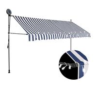 Retractable Awning 100 cm Blue/White Polyester Steel Manual 120cm Projection LED