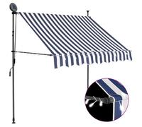 Retractable Awning 100cm Blue & White Polyester PU Coated Steel Frame Manual LED