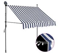 Retractable Awning 100cm Blue White Polyester PU Coated Steel Frame Manual LED.