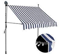 Retractable Awning 200 cm Blue & White Fabric Steel Manual with Solar LED Strip