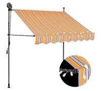 Retractable Awning 200 cm Yellow Blue Polyester PU Coated Steel Frame Manual LED
